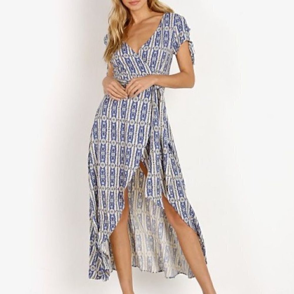 Cleobella Almudena‎ Printed Wrap Dress Azure, Size XS